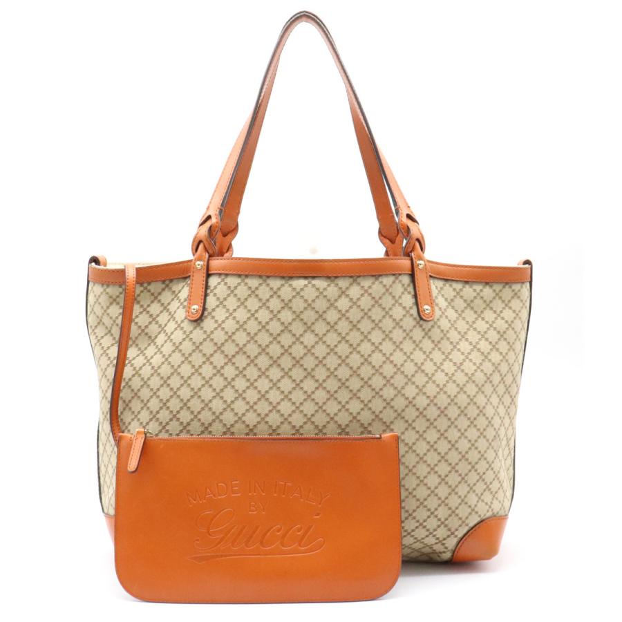 Gucci ゴールド金具 グッチ ディアマンテ ディアマンテ トートバッグ ショルダートート レザー キャンバス レザー ポーチ付 ベージュ オレンジ ゴールド金具 2479 中古 Blumin