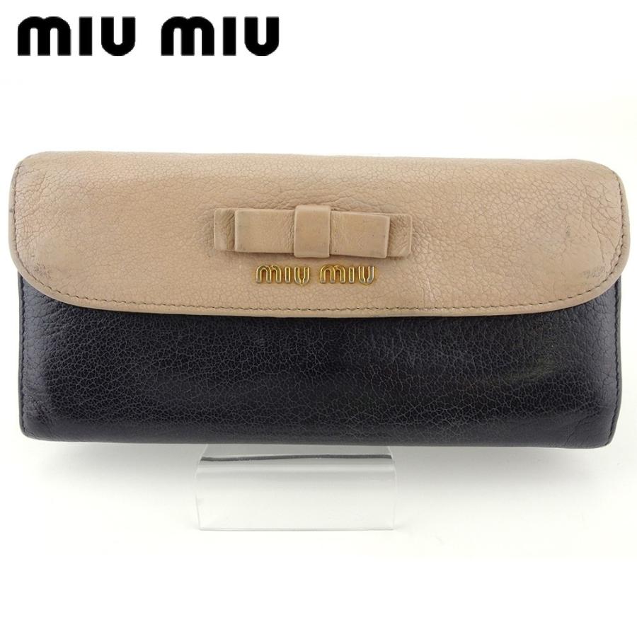 ミュウミュウ 長財布 財布 ファスナー付き 財布 ファッション レディース ミュウミュウ リボン Miu Miu 中古 D26 ブランドデポtokyo