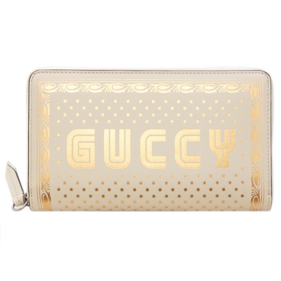 グッチ アウトレット 財布 5104 8711 ラウンドファスナー長財布 Guccyロゴ プリント 長財布 オフホワイトxゴールド プリント アウトレット 5104 8711 ブランド Come 千客万来や
