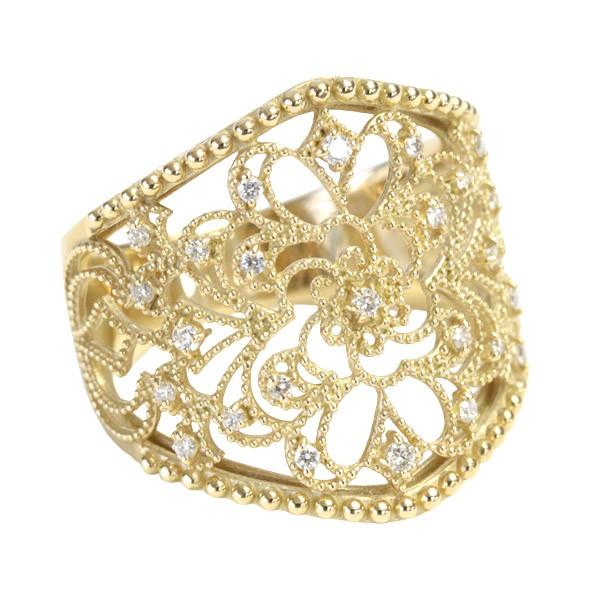 リング レディース 指輪 ダイヤモンド ダイヤ ファッション 18金 アンティーク 18k K18 K18 ゴールド ミル打ち レース アンティーク 透かし ボリューム 0 15ct カラット 文字入れ不可 021 1333867 ジュエリーエクセレンテ