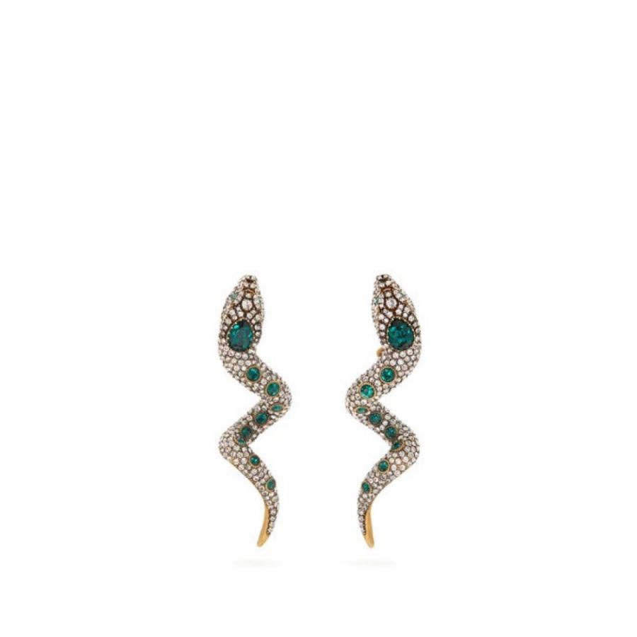グッチ Gucci Earrings レディース イヤリング ピアス ジュエリー アクセサリー Green Crystal Embellished レディース Snake Clip Earrings Green Hb フェルマート Fermart 2号店