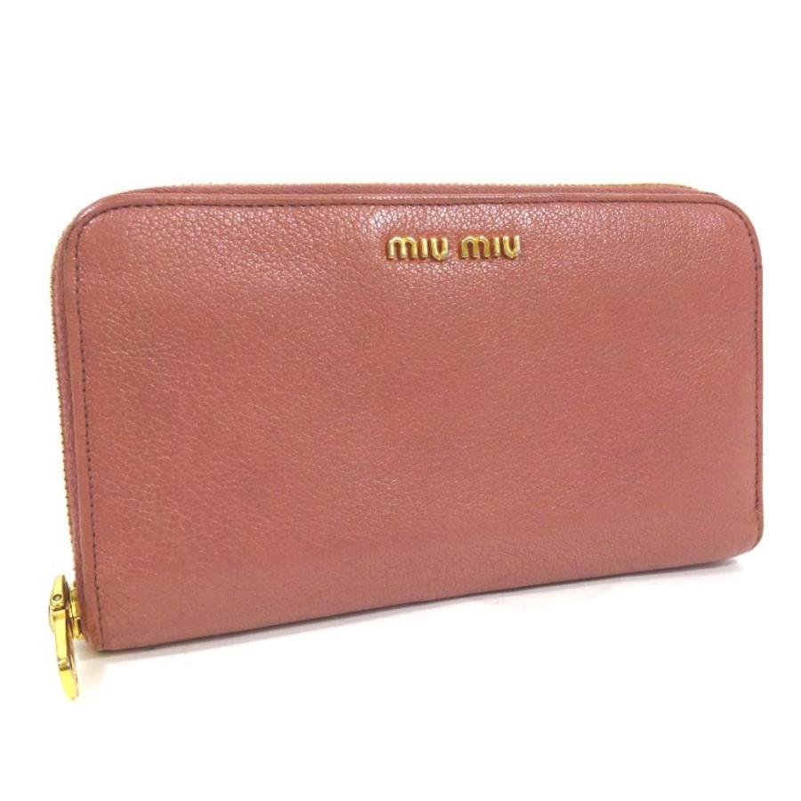 ミュウミュウ ラウンドファスナー 長財布 Miumiu ファッション レディース 型押しレザー ベビーピンク 財布 ゴールド金具 5m0506 中古 送料無料 Miumiu Xx Mt ゴールドエコヤフー店