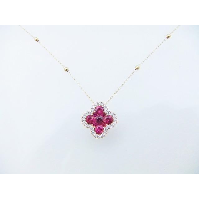 フラワーモチーフ ルビー K18pg K18pg ルビー ネックレス ペンダント 1 00ct ネックレス 四つ葉 クローバー 花 1カラット 送料無料 ジュエルサンショウ
