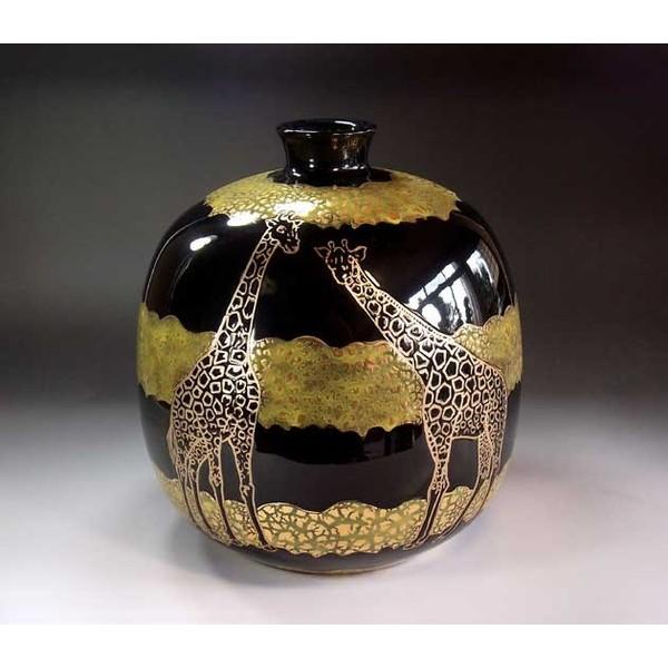有田焼 天目釉金彩キリン絵花瓶 陶芸作家 藤井錦彩 作 Ujhjiiuijjilooiuiui 有田焼 藤井錦彩窯 激安商品最低価格 の 年激安 の