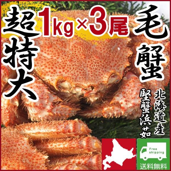 カニ 海鮮 1kg 3尾 特大 ギフト 北海道産 カニ 毛がに けがに 毛ガニ 鍋セット約3kg送料無料