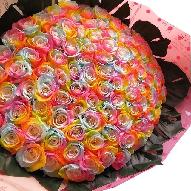 お誕生日プレゼント 100本 結婚記念日 女性 女性 彼女 バラ レインボーローズ バラ バラ 100本 アレンジメント 100本 花束 レインボーローズ プリザーブドフラワー使用 花束 枯れない花 プリザーブドフラワー 100本 花束 100rain Pre Hanataba 004 K1 フラワーガーデン
