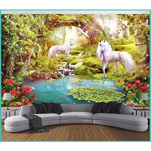 新品lwcxカスタム壁画写真3d壁紙forest White Horse Horse Unicorn部屋装飾絵画3d壁壁画壁紙壁の3d Feaf B0755gywhv おたまる物販