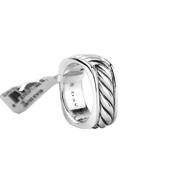 リング デヴィッドヤーマン David Yurman St Silver 指輪 Narrow Sculptured Yurman Cable Square New Band Ring New Box Pouch E パンダストア