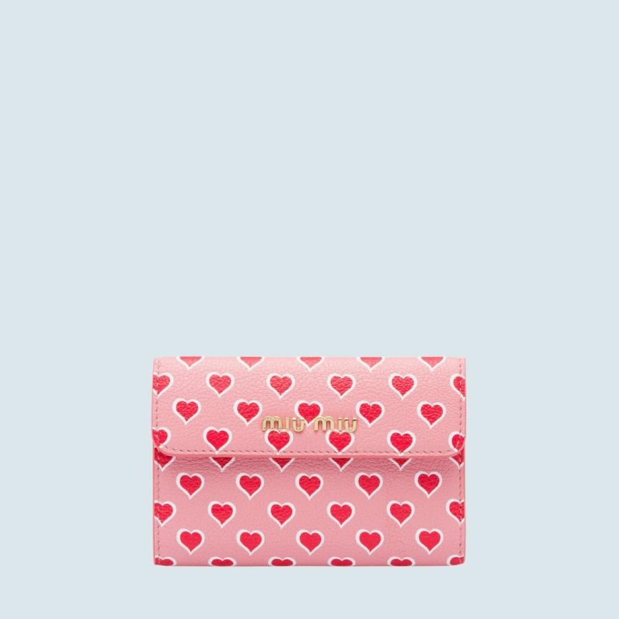 ミュウミュウ Miu Miu 財布 中財布 三つ折り Miu ３つ折り ハート ピンク 春 レッド ゴールド ハート プリント マドラス レザー 5ml0142bczf0876miumiu5ml0142bczf0876 ブランドショップrarelist