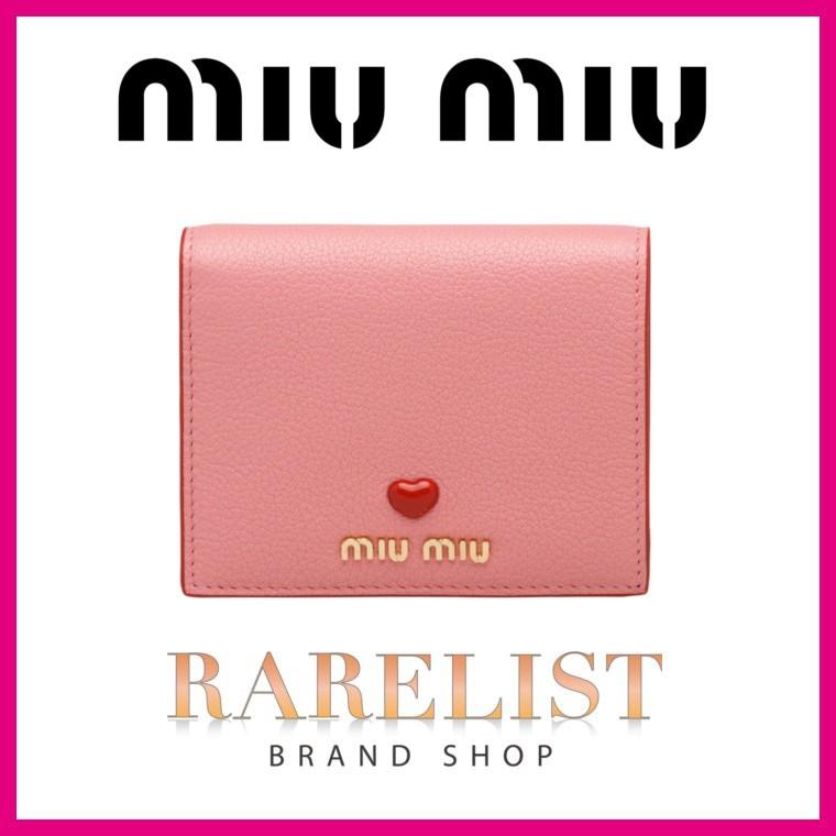ミュウミュウ ミウミウ ピンク Miumiu 財布 クルーズ レアリスト 小財布 ２つ折り 二つ折り ピンク ゴールド レザー 本革 ロゴ ハート Miumiu5mv42bc3f0028 ブランドショップrarelist
