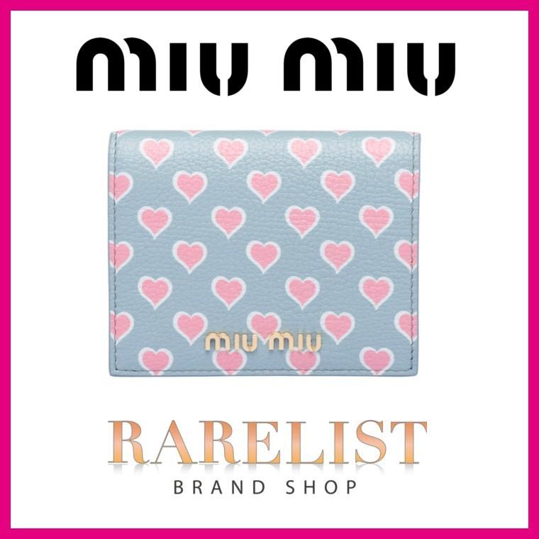 ミュウミュウ ミウミウ Miumiu 財布 小財布 ミウミウ 本革 二つ折り ２つ折り 二つ折り ライトブルー ゴールド レザー 本革 ロゴ ハート Miumiu5mv42bczf0yvj ブランドショップrarelist