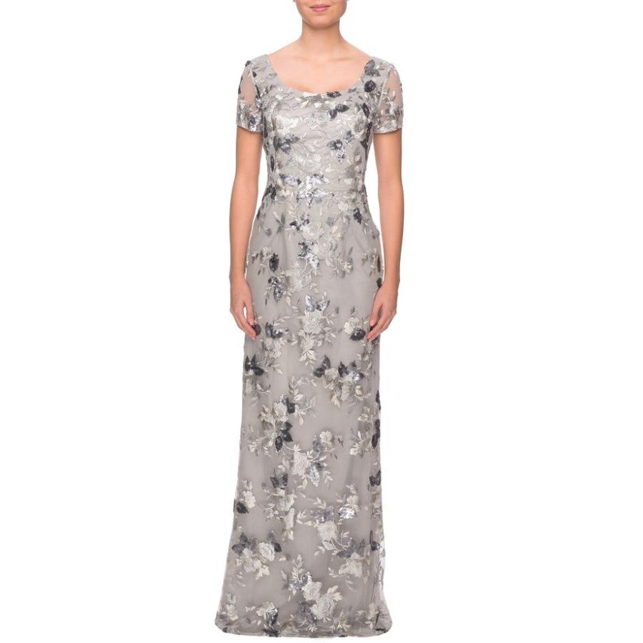 ラフェム ワンピース レディース ワンピース トップス Lace La Femme Sequin Lace Sequin Embroidered Gown 04 Silver リビーダ ショップ