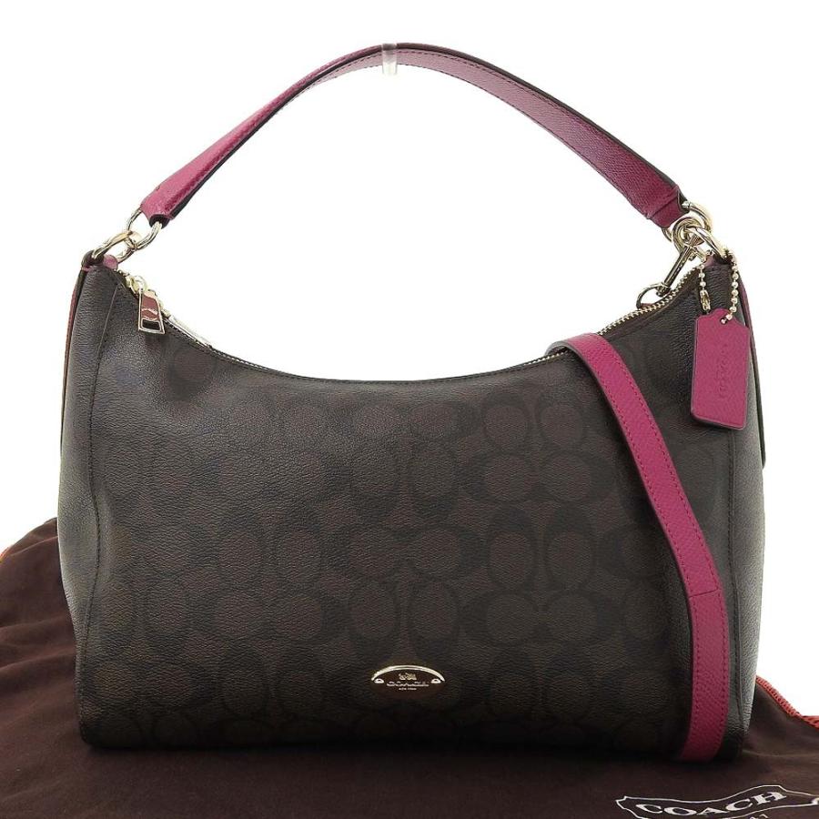 本物保証 布袋付 2way 超美品 コーチ 茶 Coach シグネチャーセレスト ホーボー 2way バッグ レザー レザー 茶 ピンク F34899 Tk20a0331047 高島屋質店