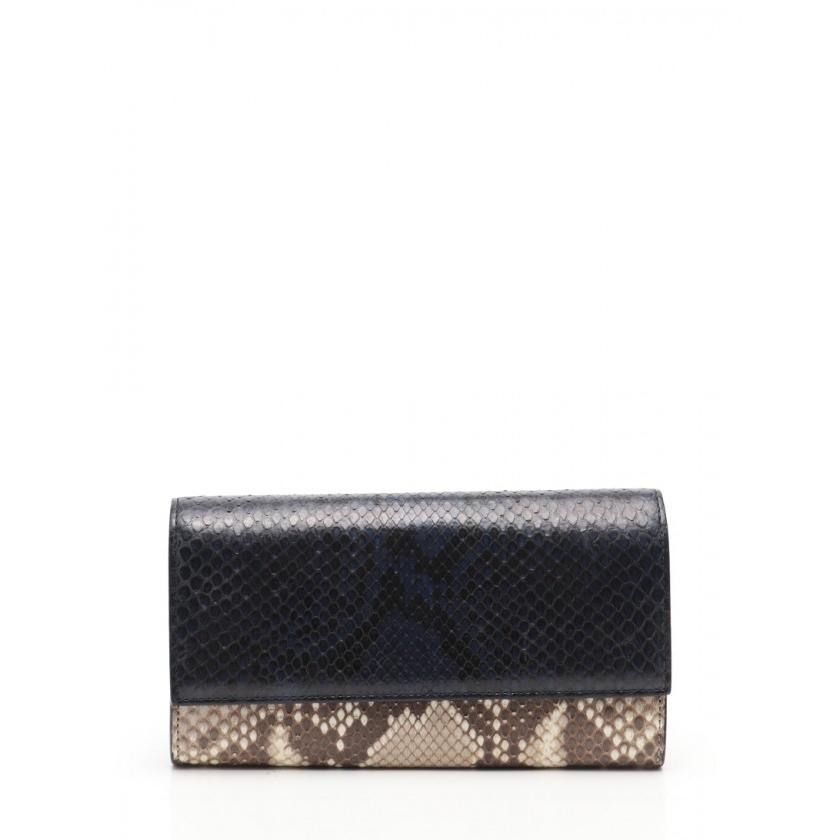 中古 グッチ Gucci 二つ折り財布 ネイビー ベージュ Gucci ネイビー 小物 古着 パイソンレザー バイカラー レディース ベクトル 古着 114 ブランド古着販売のベクトル