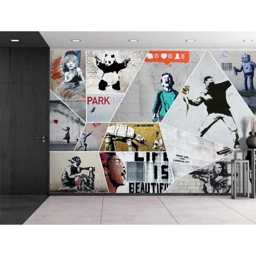 ウォールペーパー 壁紙 Banksy アートシリーズ コラージュ 住宅設備 取り外し可能な壁の壁画 自己粘着性の大きな壁紙 Banksy 66x96インチ コラージュ 正規品直輸入 B01k42k666 Willingnessヤフー店