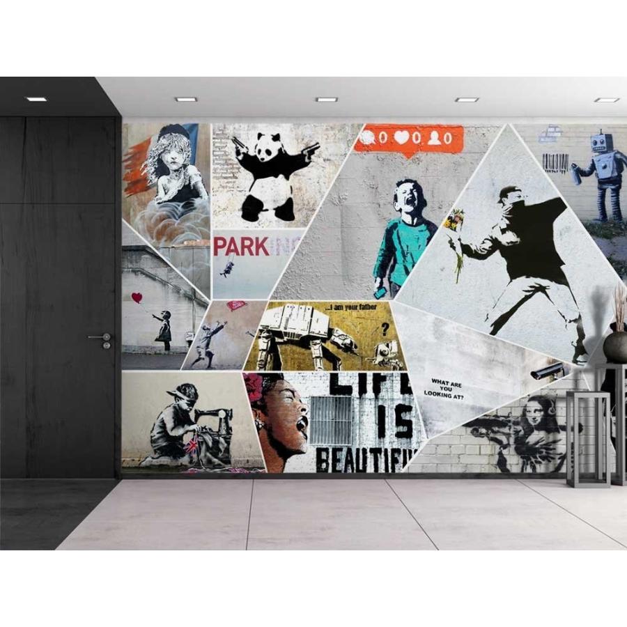 ウォールペーパー 壁紙 内装 Banksy アートシリーズ アートシリーズ コラージュ 取り外し可能な壁の壁画 自己粘着性の大きな壁紙 100x144インチ 正規品直輸入 B01k42k2 Willingnessヤフー店