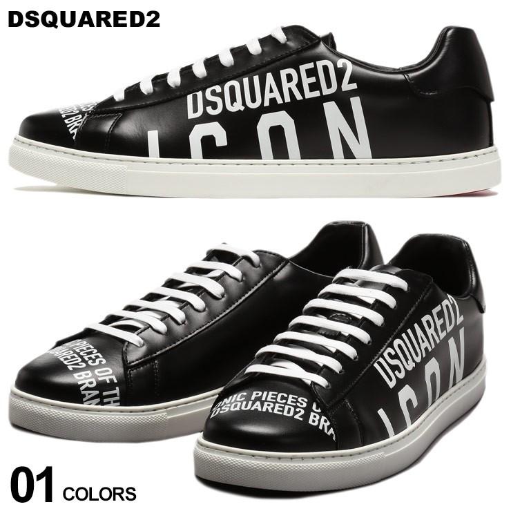 ディースクエアード メンズ スニーカー Dsquared2 レザー レザー 靴 Icon ロゴ プリント ローカット ファッション ブランド シューズ 靴 黒 D2snm ゼンオンライン