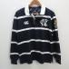 k# canterbury /CANTERBURY окантовка рисунок длинный рукав Rugger рубашка / толстый надежно считая . ткань [M] темно-синий /MENS#52[ б/у ]