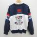 y#90*S редкий # canterbury /CANTERBURY THE FIVE NATIONS длинный рукав Rugger рубашка / джерси # белый / темно-синий [ L ] регби /MENS/77[ б/у ]