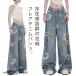  Denim брюки ботинки cut длинные брюки цветочный принт джинсы женский maxi брюки взрослый симпатичный модный лето весна осень Denim широкий брюки 