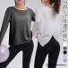  йога одежда tops длинный рукав женский sia- раунд шея пилатес одежда тянуть over свободно тонкий одноцветный чёрный белый весна лето осень 