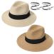 ���¹�͢���ʡ�2 Pack Sun Hats Womens Wide Brim Straw Panama Hat Fedora Summer