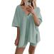 ¹͢ʡPeaceglad Women's 2 Piece Outfit Sets Oversized Reversible V Nec