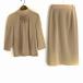 #ancmiz Ray koMS.REIKO выставить бежевый юбка костюм с высоким воротником 7 минут рукав цветок узор женский [915117]