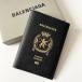 BALENCIAGA Balenciaga паспорт кейс Logo type вдавлено . кожа черный паспорт держатель 787742 [ б/у ]