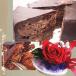 スイーツセット　チョコレートケーキ(ザッハトルテ）とハートの器に真っ赤なバラ　枯れないお花プリザーブドフラワー