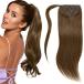 Lacer Chocolate Brown Ponytail Extension Wrap Around Human Hair with Magic Paste 22 Inch Long Ponytail Extension Human Hair Silky Straight 80 Grams Po