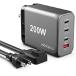 WOTOBEUS 200W USB C Wall Charger - GaN Power Adapter  AC Cable - Dual PD 100W Galaxy PPS 45W Super Fast Charging Station Multiport for iPhone 15 14