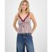 ޥåǥ󥬡 åȥ ȥåץ ǥ Juniors' Plaid Ribbon Babydoll Tank Tawny Port Combo