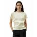 ꡼륯 åȥ ȥåץ ǥ Women's Short Batwing Sleeve Silk Contour Top Lily white
