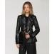 ���٥å���ե��� ���㥱�åȡ��֥륾�� �������� ��ǥ����� Women's Faux Leather Long Sleeve Hourglass Blazer Black