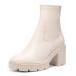 DREAM PAIRS Women's Sdab2212w Chelsea Platform Boots Elastic Chunky Heel Lug Sole Ankle Booties Shoes, Size 8, Beige/White Pu