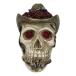 Ebros Gift Western Old Wild West Cowboy Skull with Romantic Roses Barbed Wire Hat Figurine Ossuary Macabre Halloween Sculpture