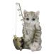 Ebros Gift Lifelike Grey Tabby Cat Sitting by Pail of Fishes and Holding Fishing Pole with Hooked Fish Figurine 5
