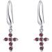 RUDRAFASHION New Simple 14k White Gold Over .925 Sterling Silver Cross Charm Red Garnet Hook Dangle Drop Earrings For Women Lady¹͢