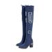 Women's Denim Over Knee Thigh High Boots Ladies Elastic Cut Out  ¹͢