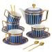 CwlwGO 7 Oz Bone China Blue Tea Cup and Saucer Service for 4,Aft ¹͢