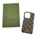 ** GUCCI Gucci off .tiaIPHONE 15PRO смартфон кейс 763801 бежевый & черное дерево GGs шкив m парусина заметная царапина . загрязнения нет 