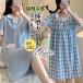  новый продукт неглиже женский пижама One-piece короткий рукав колени длина хлопок салон одежда ночное белье в клетку свободно удобный тонкий кружевная лента лето симпатичный 
