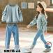  Корея ребенок одежда выставить casual натуральный Parker Denim брюки длинные брюки джинсы весна осень длинный рукав выставить casual свободно девочка Kids .
