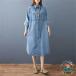  Denim One-piece One-piece женский осень-зима Denim длинный One-piece длинный длина рубашка с длинным рукавом One-piece платье воротник имеется большой размер платье рубашка платье ..