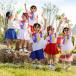  радуга цвет синий красный белый короткий рукав Kids танцевальный костюм шорты юбка tops Performance выставить девочка мужчина модный свободно casual рубашка s