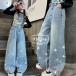  Корея ребенок одежда девочка Denim брюки весна осень новый товар джинсы Kirakira украшен блестками zonchi- Denim широкий брюки девушки casual брюки голубой обычно надеты 