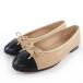  прекрасный товар *CHANEL Chanel G02819ba Rely na здесь Mark кожа балетки бежевый черный 35.5 с коробкой Италия производства женский 