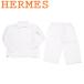 Hermes пижама рубашка брюки салон одежда женский # Kids 2 размер шланг вышивка белый б/у 