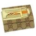 グッチ Wホック財布 二つ折り コンパクトサイズ レディース ハスラービット付き ＧＧキャンバス ベージュ×ブラウン×ゴールド系 中古